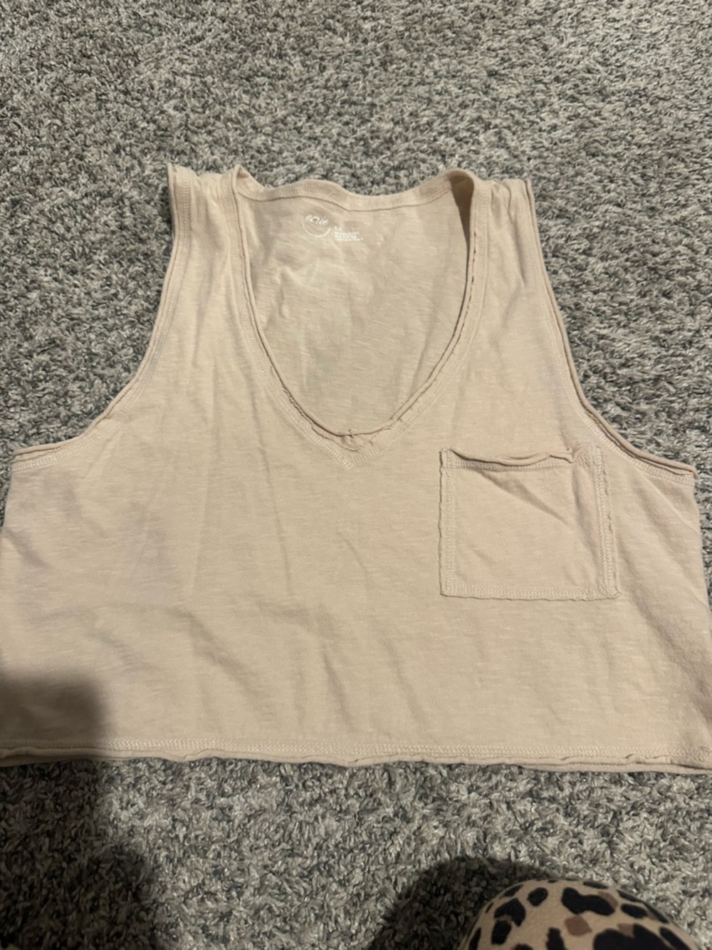 aerie Cropped Tank Top in Light Beige with Pocket